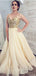 Elegant Gold Lace Top A-line Yellow Organza Prom Dress, Evening Gown, PD3285
