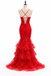 Stunning Red Floral Mermaid Prom Dress with Tiered Ruffles, Evening Dress
