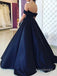 Elegant Navy Blue A-Line Off the Shoulder Long Sleeve Lace Prom Dress, Evening Dress, PD3822979