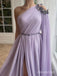 Elegant Purple One Shoulder Beadings Long Chiffon Prom Dress with Slit, Evening Dress, PD3822981