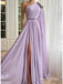 Elegant Purple One Shoulder Beadings Long Chiffon Prom Dress with Slit, Evening Dress, PD3822981