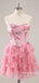Elegant Pink Floral Corset Ruffle A-line Soft Satin Short Homecoming Dress, Prom Dress, PD382251
