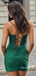 Elegant Cowl Neck Lace-up Back Sequins Pleated Emerald Green Soft Satin Short Homecoming Dress, Prom Dress, PD382247