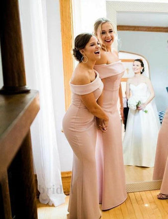 Elegant Off shoulder Sleeveless Mermaid Simple Long Bridesmaid Dress, PD3155