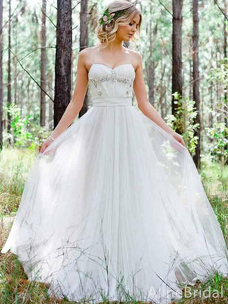 Elegant  Sweetheart Strapless A-line Long Wedding Dresses, WD3110