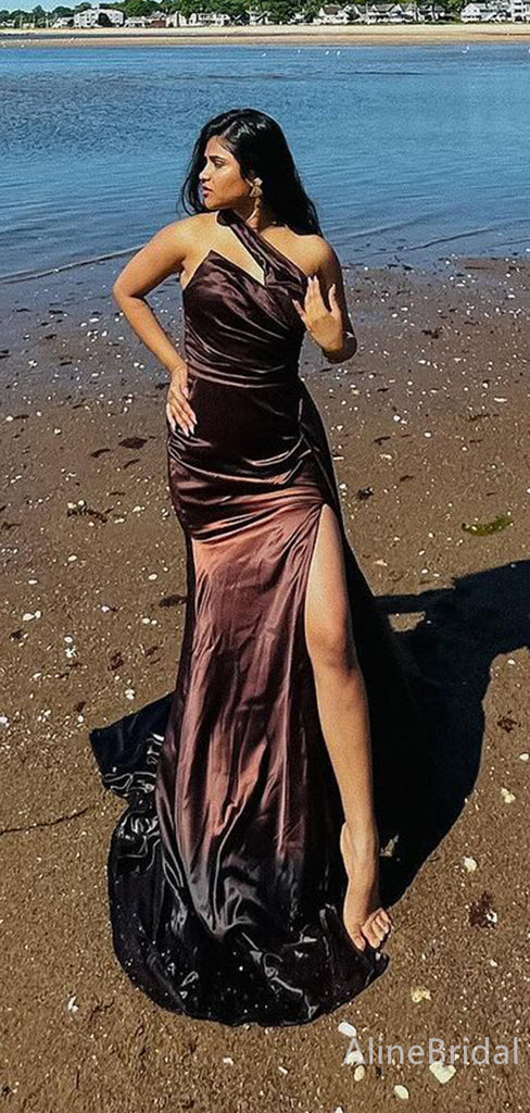 Elegant One Shoulder Split Side Mermaid Long Prom Dress,PD38102