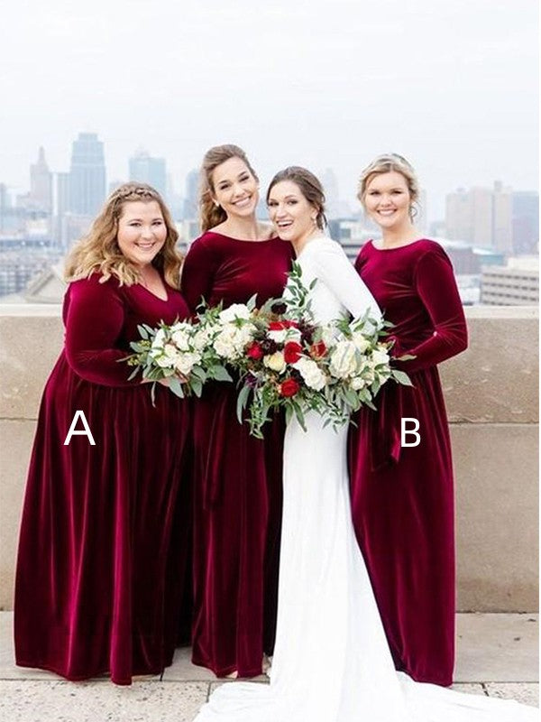 Mismatched Elegant Strapless Long sleeves A-line Long Bridesmaid Dress AlineBridal Mismatched Elegant Strapless Long sleeves A-line Long Bridesmaid Dress AlineBridal