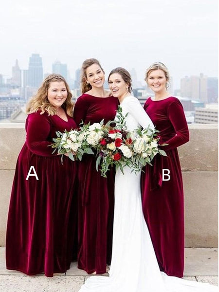 long sleeve bridesmaid dress Mismatched Elegant Strapless Long sleeves A-line Long Bridesmaid Dress –  AlineBridal