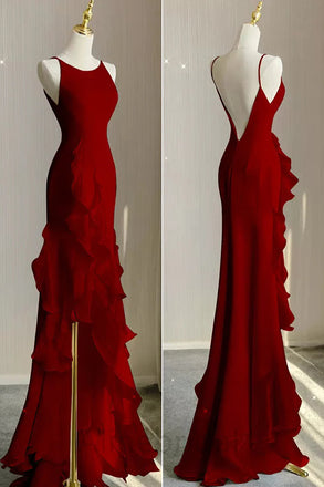 Sexy Scoop Sleeveless Ruffle Mermaid Floor Length Prom Dress, PD3661