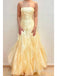 Elegant Strapless Ruffles A-line Long Yellow Tulle Prom Dress, Evening Dress, PD3823017