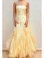 Elegant Strapless Ruffles A-line Long Yellow Tulle Prom Dress, Evening Dress, PD3823017