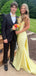 Elegant Light Yellow V-neck Backless Spaghetti Strap Mermaid Long Prom Dress, PD38133