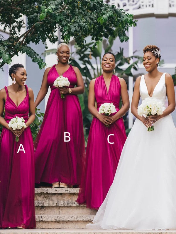 Mismatched Elegant V-neck Sleeveless High Quality A-line Long Bridesma AlineBridal Mismatched Elegant V-neck Sleeveless High Quality A-line Long Bridesma AlineBridal