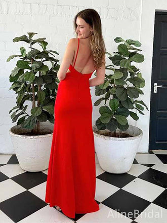 Elegant Red V-neck Side Cut-Out Mermaid Long Prom Dress, PD381765