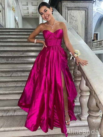 Gorgeous Sweetheart Strapless A-line Long Prom Dress with Slit, PD381768