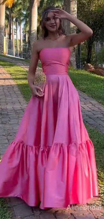 Elegant Hot Pink Strapless A-line Long Prom Dress,PD381772
