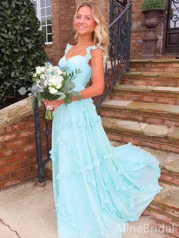 Elegant Blue Chiffon A-line Long Prom Dress with Ruffles, PD381774 AlineBridal Elegant Blue Chiffon A-line Long Prom Dress with Ruffles, PD381774 AlineBridal