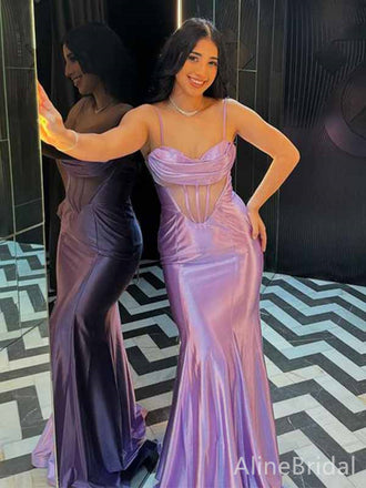 Elegant Purple Sweetheart Sheer Corset Mermaid Long Prom Dress,PD381798