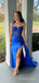 Elegant Blue Sweetheart Lace Beaded Prom Dress with Slit, Evening Dress, PD3823010