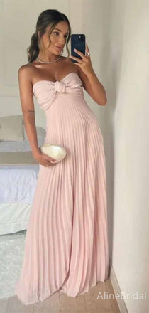 Gorgeous Pink Sweet Bow Handmade Flowers Strapless A-line Long Prom Dress,PD381821