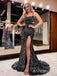 Sparkly Side Slit Black Sequins Mermaid Prom Dress, Long Cut Out Evening Dress, PD3823016