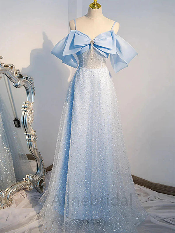 Charming Off Shoulder Sleeveless A-line Floor length Prom Dress, PD3702