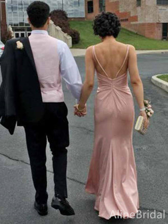Elegant Pink V-neck Spaghetti Strap Side Slit A-line Long Prom Dress, PD381833