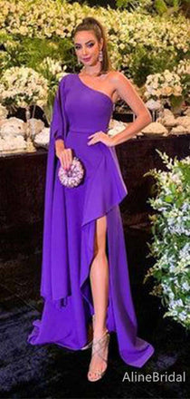 Gorgeous Purple One Shoulder Asymmetrical Long Prom Dress, Evening Dress, PD381848