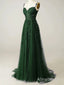 Elegant Green Spaghetti Straps Corset A-line Tulle Prom Dress, Evening Dress, PD3823011