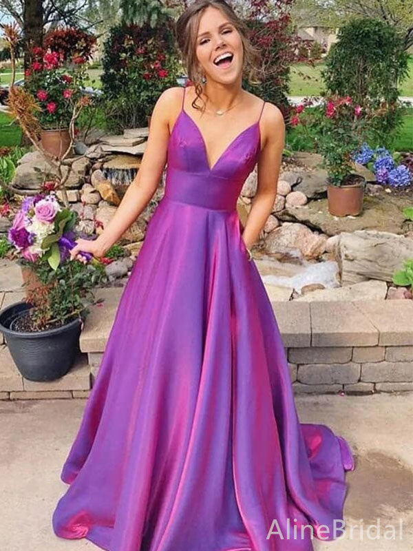 Elegant Spaghetti Strap V-neck A-line Long Prom Dress,PD37649 – AlineBridal