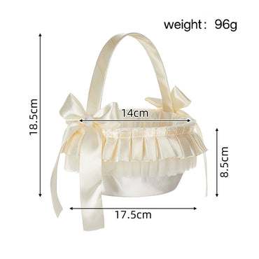 Elegant Ivory Ruffled Bow Flower Girl Basket-Wedding Baskest