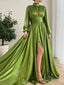 Elegant Long Sleeves Side Slit A-line Long Prom Dress, PD3755