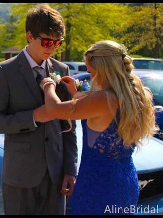 Gorgeous Royal Blue Lace V-neck Mermaid Long Prom Dress, Evening Dress, PD381892