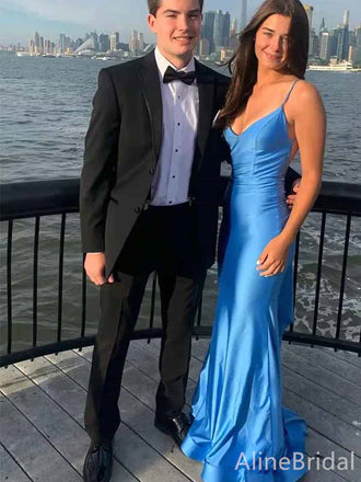 Elegant Blue V-neck Backless Mermaid Long Prom Dress, Evening Dress, PD381919