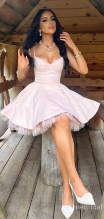 Gorgeous Pink V-neck Spaghetti Strap A-line Short Homecoming Dress, HD328004