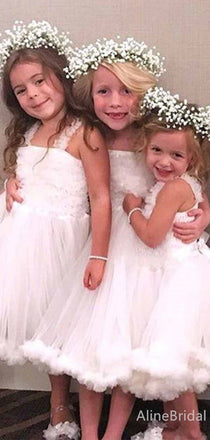 Elegant Ivory Square Neck Lace A-line Long Flower Girl Dresses, FGS179