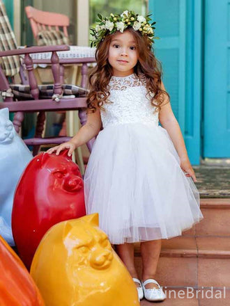 Cute Ivory Lace A-line Long Flower Girl Dress, FGS183