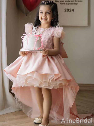 Sparkly Pink Sequins A-line High-Low Long Flower Girl Dress, FGS184