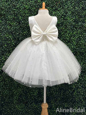 Cute Ivory A-line Long Flower Girl Dress with Beadings, FGS185