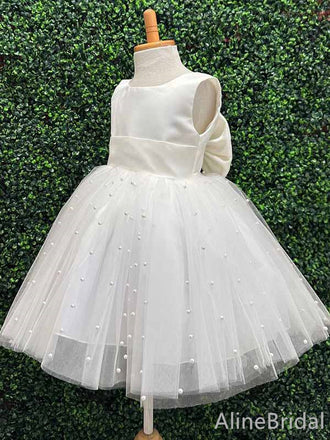 Cute Ivory A-line Long Flower Girl Dress with Beadings, FGS185
