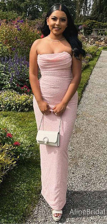 Elegant Light Pink Strapless Mermaid Long Prom Dress, Evening Dress, PD381943