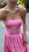 Pink Strapless Sleeveless Side Slit A-line Long Prom Dress, PD3754