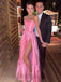 Pink Strapless Sleeveless Side Slit A-line Long Prom Dress, PD3754