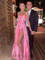 Pink Strapless Sleeveless Side Slit A-line Long Prom Dress, PD3754