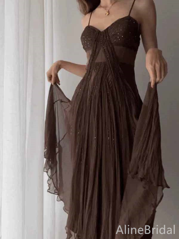 brown tulle prom dress A-Line Deep V-Neck Tulle Prom Dress with Lace Appliques PG729 US6 / Custom Color