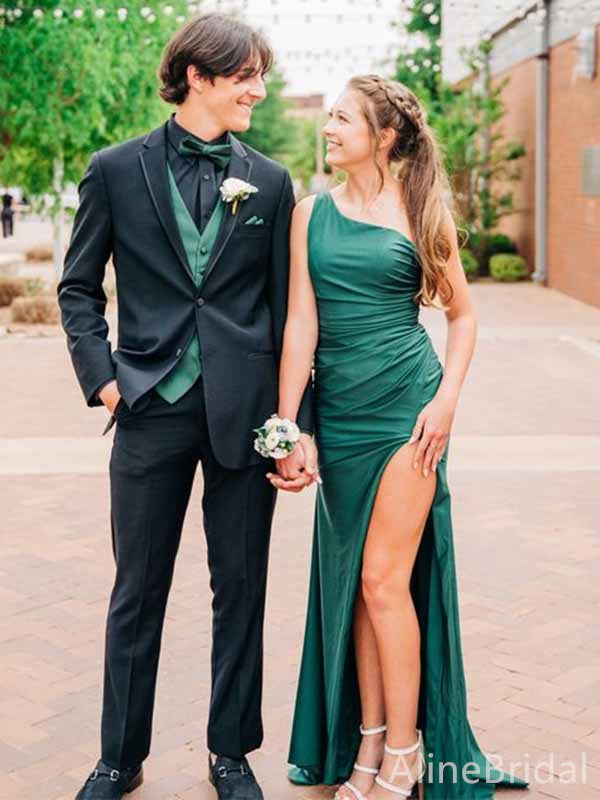 Elegant Green One-Shoulder Side-Slit Long Mermaid Prom Dress, Evening AlineBridal Elegant Green One-Shoulder Side-Slit Long Mermaid Prom Dress, Evening AlineBridal