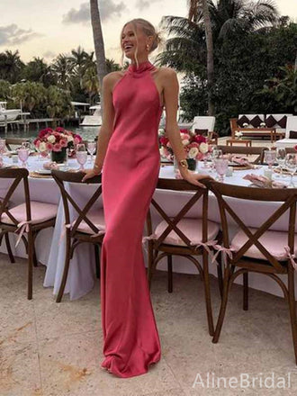 Elegant Halter Sleveless Red Fit and Flare Long Prom Dress, Evening Dress, PD381978