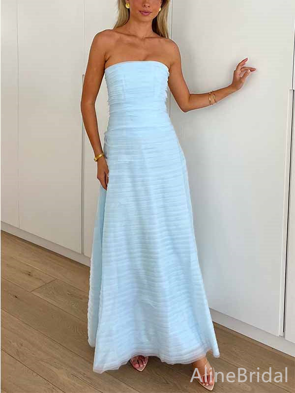 Complex Pinch Pleatd Baby Blue Strapless A-line Long Prom Dress, Eveni AlineBridal Complex Pinch Pleatd Baby Blue Strapless A-line Long Prom Dress, Eveni AlineBridal
