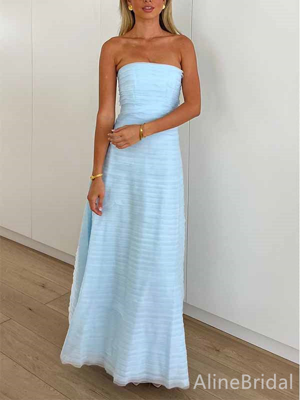 blue strapless prom dress Complex Pinch Pleated Baby Blue Strapless A-line Long Prom Dress, Even – AlineBridal