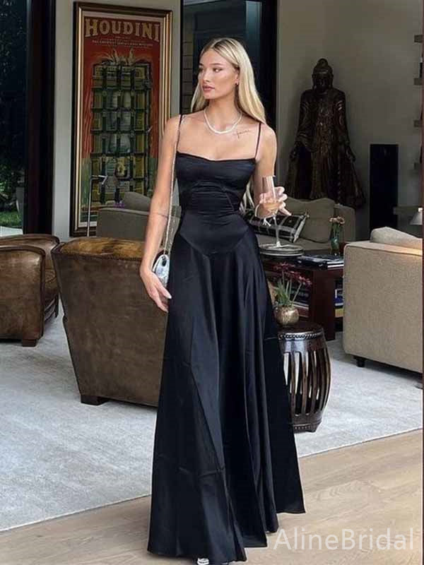 long black straight dress Gorgeous Satin Spaghetti Strap Hollow Out Lace Up Backless A-lin – AlineBridal Launchdate:2026-05-04 Perfect for formal events Mandie Hand Crochet Asymmetrical Color:Customized